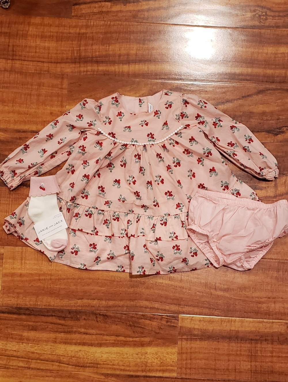 Janie and Jack NWT/EUC 18-24 months strawberry print long sleeve dress & socks